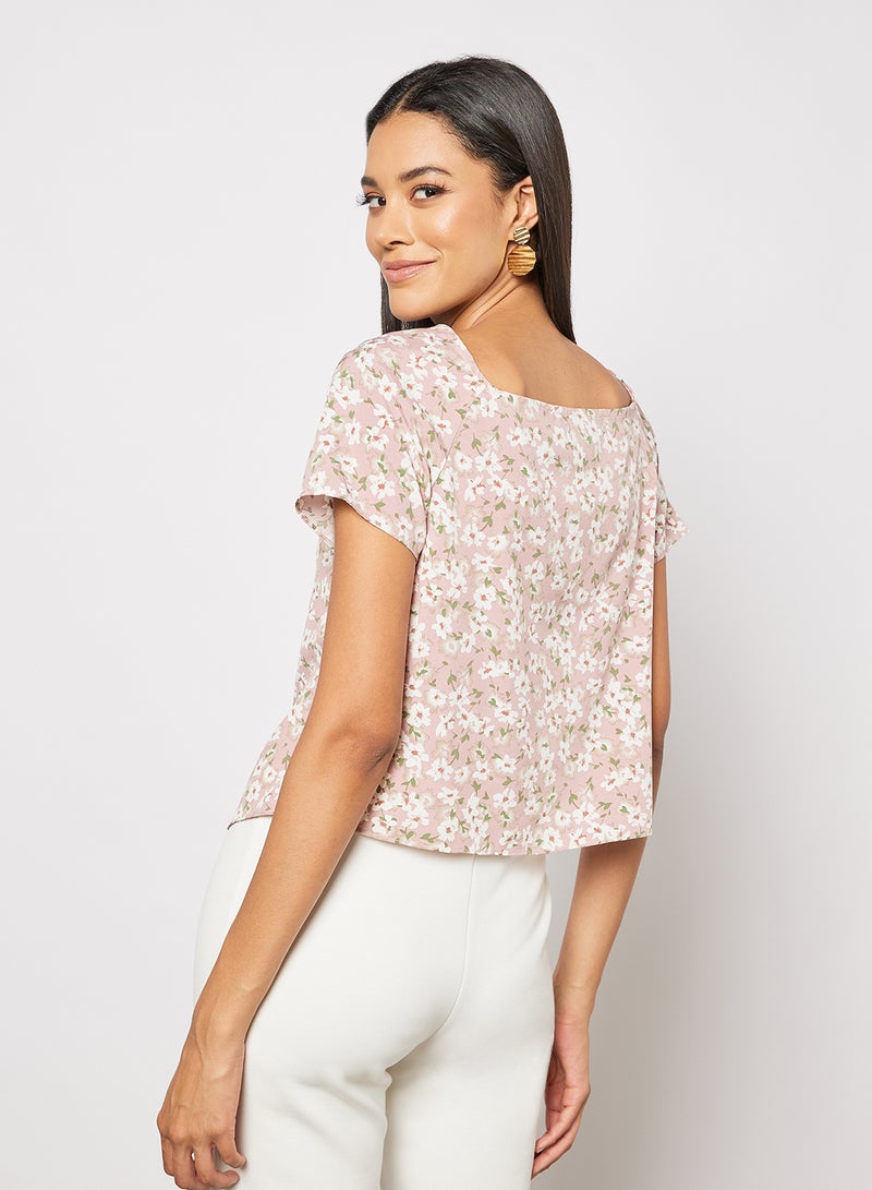 Aila Women's Casual Square Collar Short Sleeve Printed Top Pink Print  - Image 2