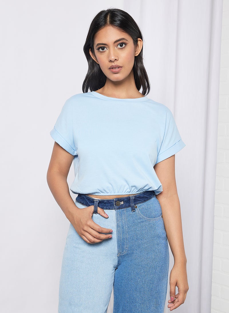 Aila Women's Solid Design Casual Crop Top Blue  - Image 1