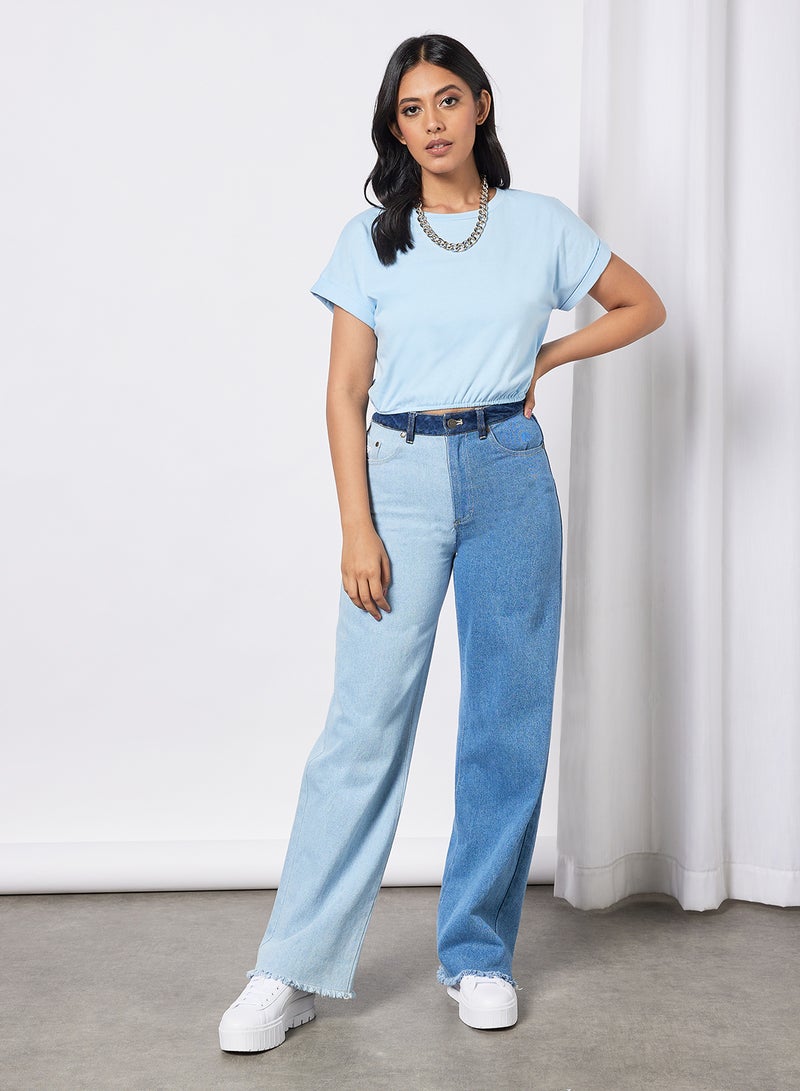 Aila Women's Solid Design Casual Crop Top Blue  - Image 3