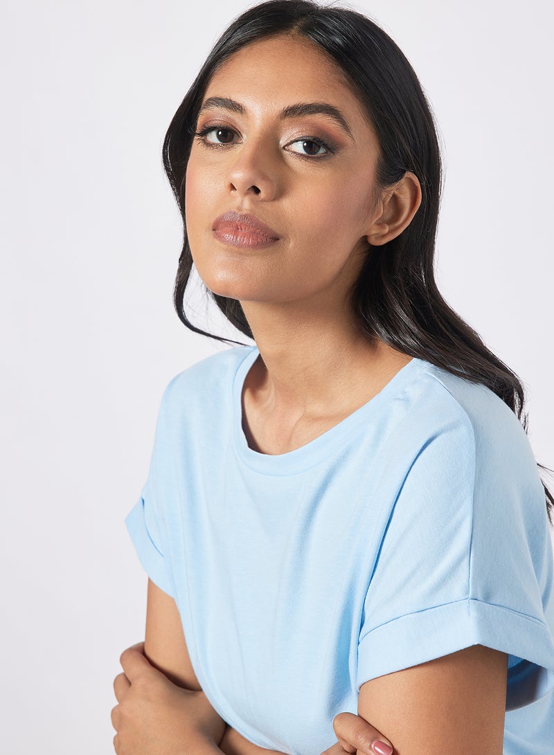 Aila Women's Solid Design Casual Crop Top Blue  - Image 4