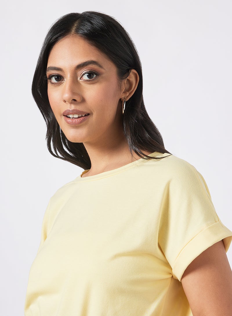 Aila Women's Solid Design Casual Crop Top Yellow  - Image 4