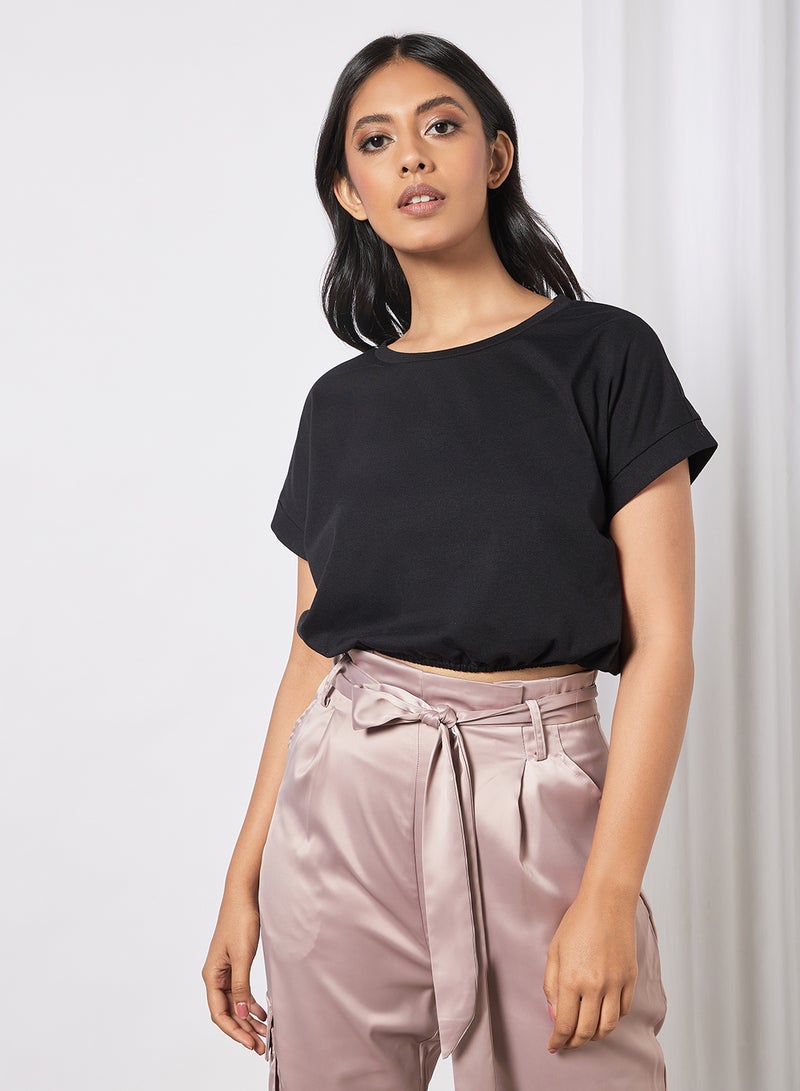 Aila Women's Solid Design Casual Crop Top Black  - Image 1