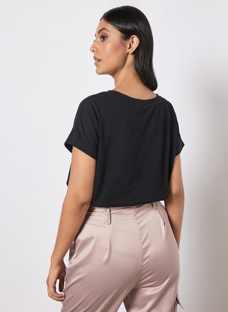 Aila Women's Solid Design Casual Crop Top Black  - Image 2
