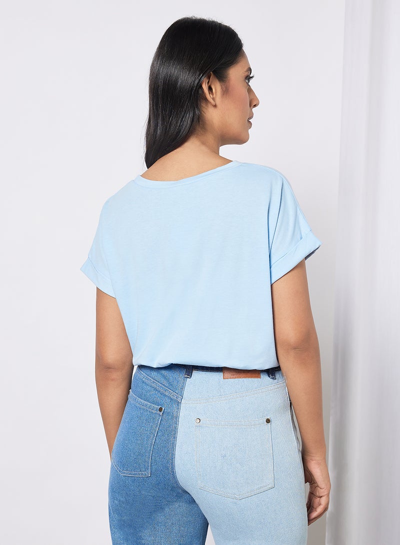 Aila Women's Solid Design Casual Crop Top Blue  - Image 2