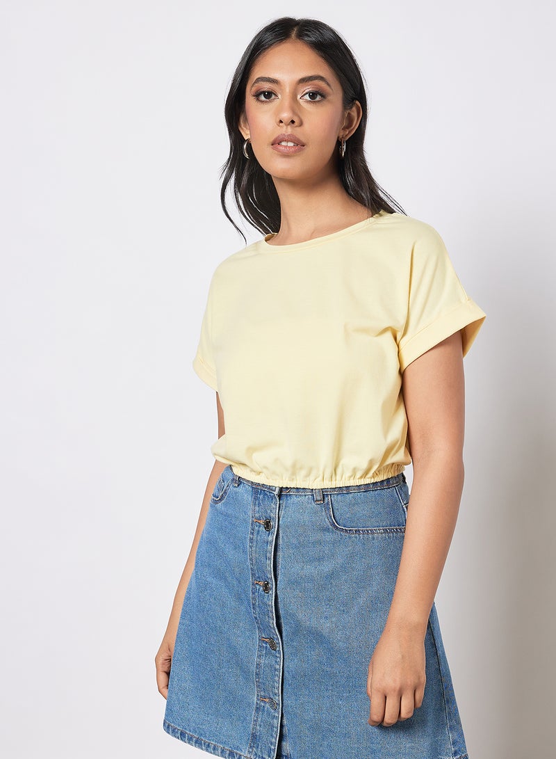 Aila Women's Solid Design Casual Crop Top Yellow  - Image 1