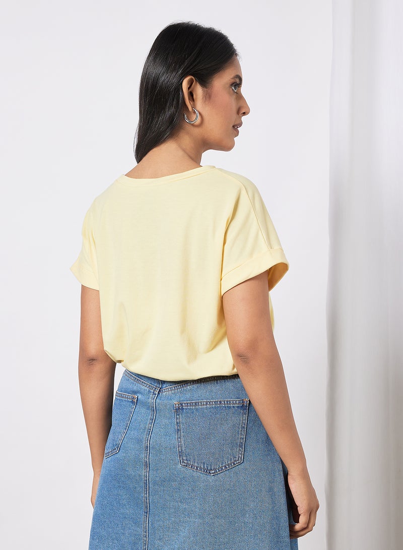 Aila Women's Solid Design Casual Crop Top Yellow  - Image 2