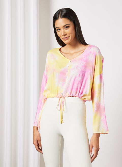 Allover Print Design Casual V-Nick Blouse Multicolour