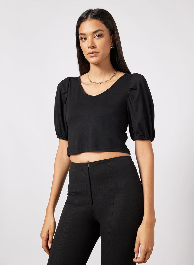 Aila Women's Solid Design Casual V-neck Top Black  - Image 1
