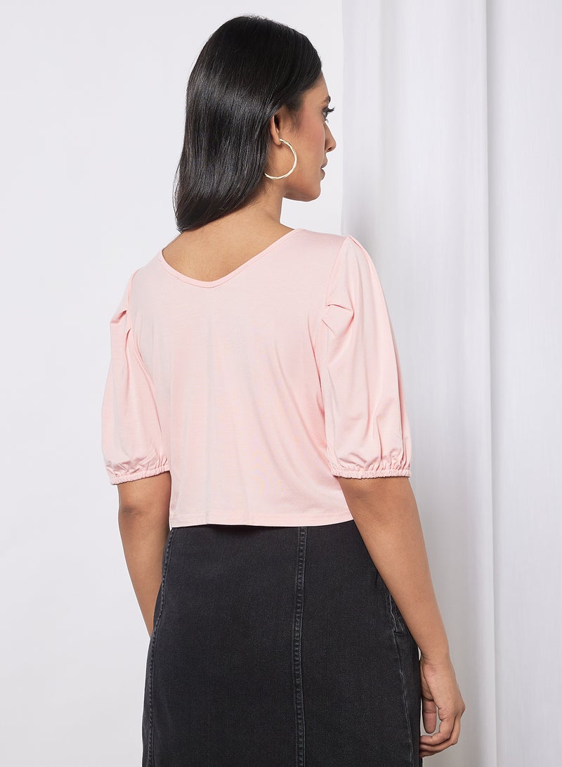 Aila Women's Solid Design Casual V-neck Top Pink  - Image 2