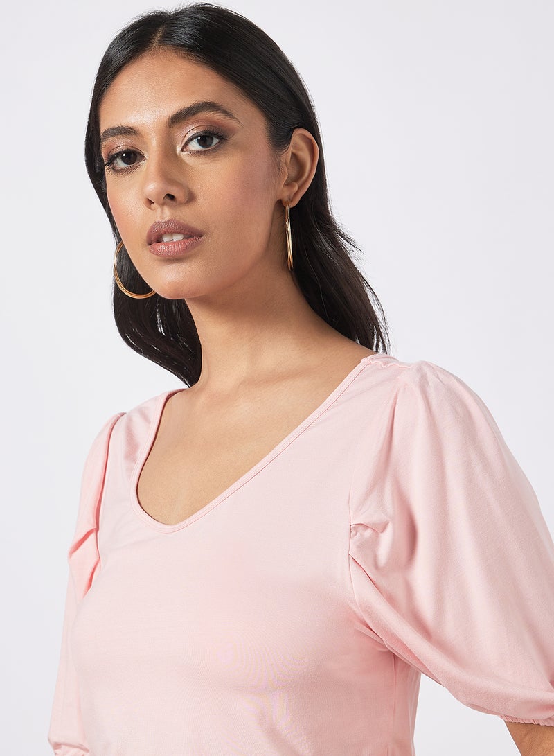 Aila Women's Solid Design Casual V-neck Top Pink  - Image 4