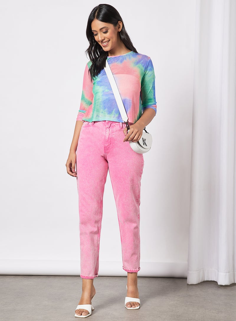 Aila - Allover Print Design Casual Short Sleeve Top Multicolour - Image 1