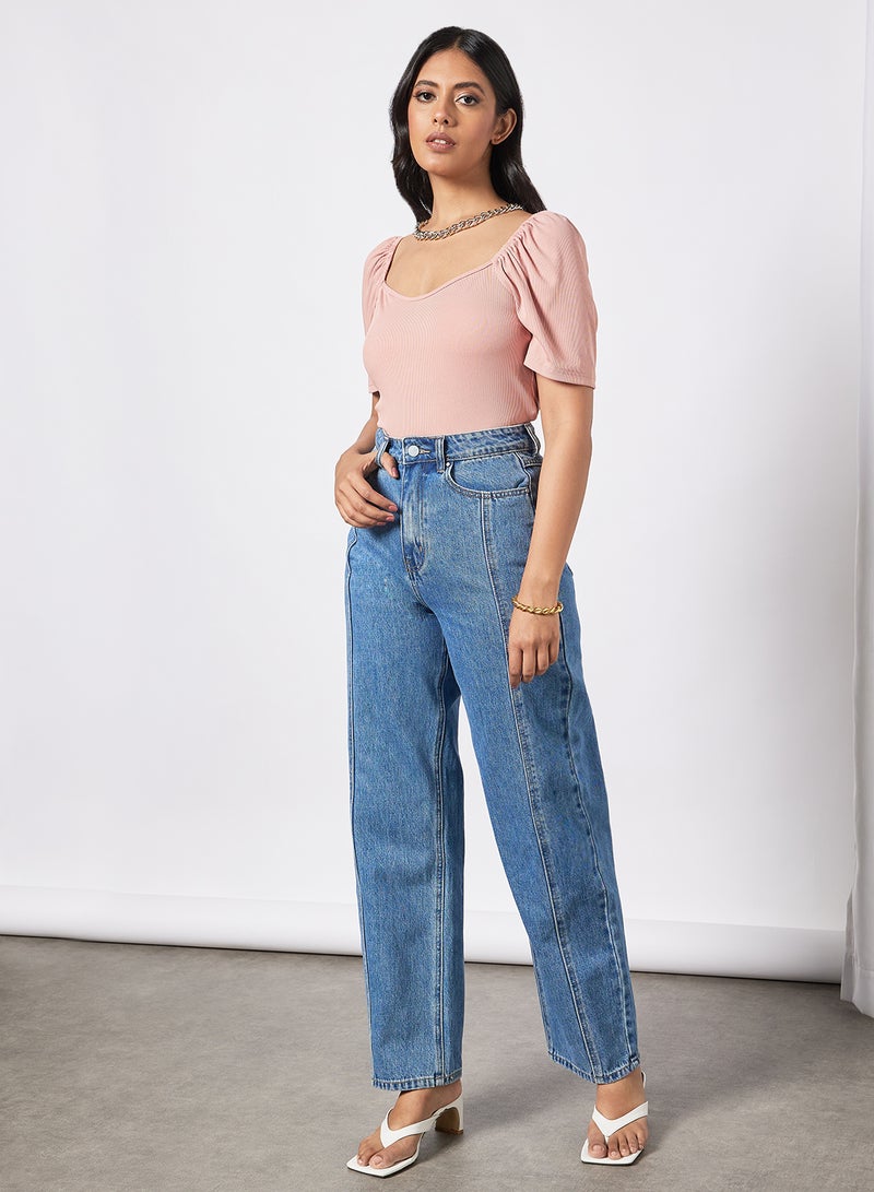 Aila Women's Stripes Design Casual Short Sleeve Top Peach  - Image 3