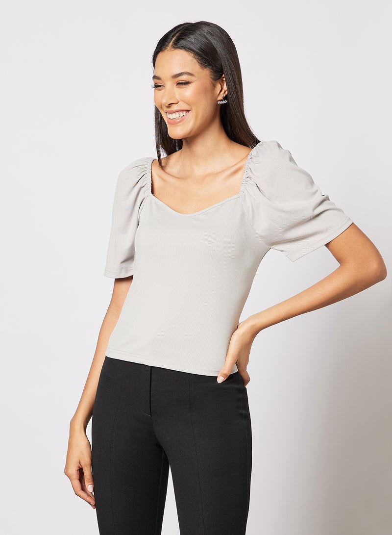 Aila Women's Stripes Design Casual Short Sleeve Top Grey  - Image 1
