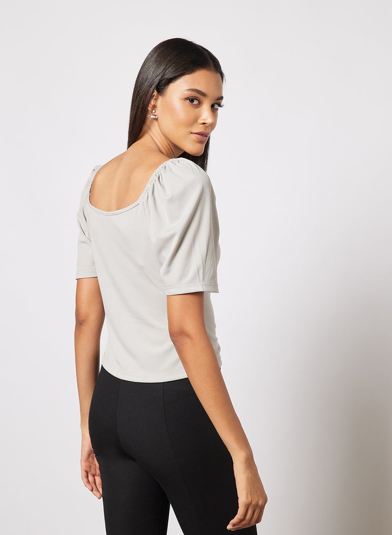 Aila Women's Stripes Design Casual Short Sleeve Top Grey  - Image 2