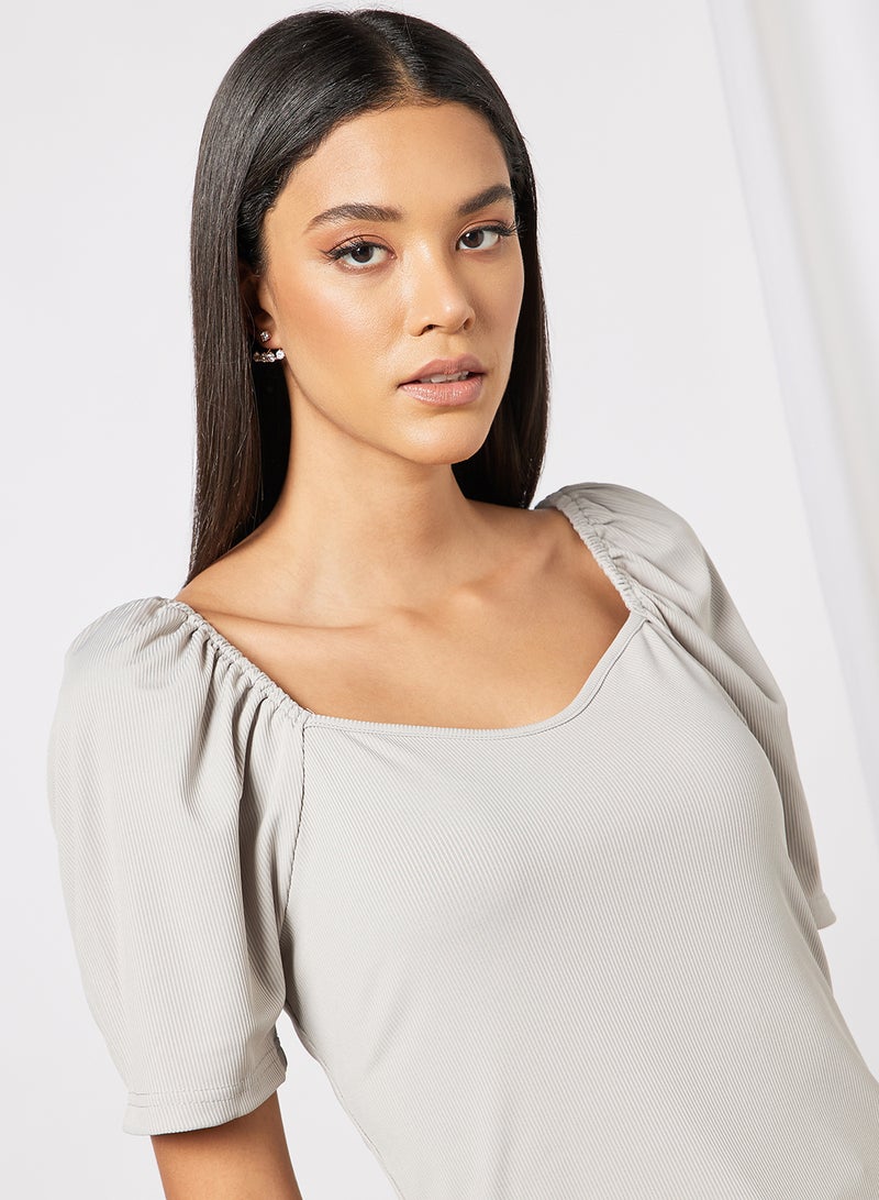 Aila Women's Stripes Design Casual Short Sleeve Top Grey  - Image 4