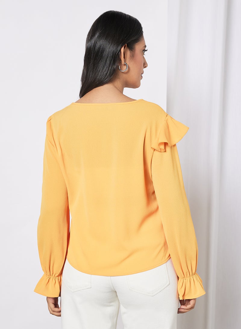 Aila Women's Plain Basic Design Casual Ruffle Sleeve Top Yellow - Image 2