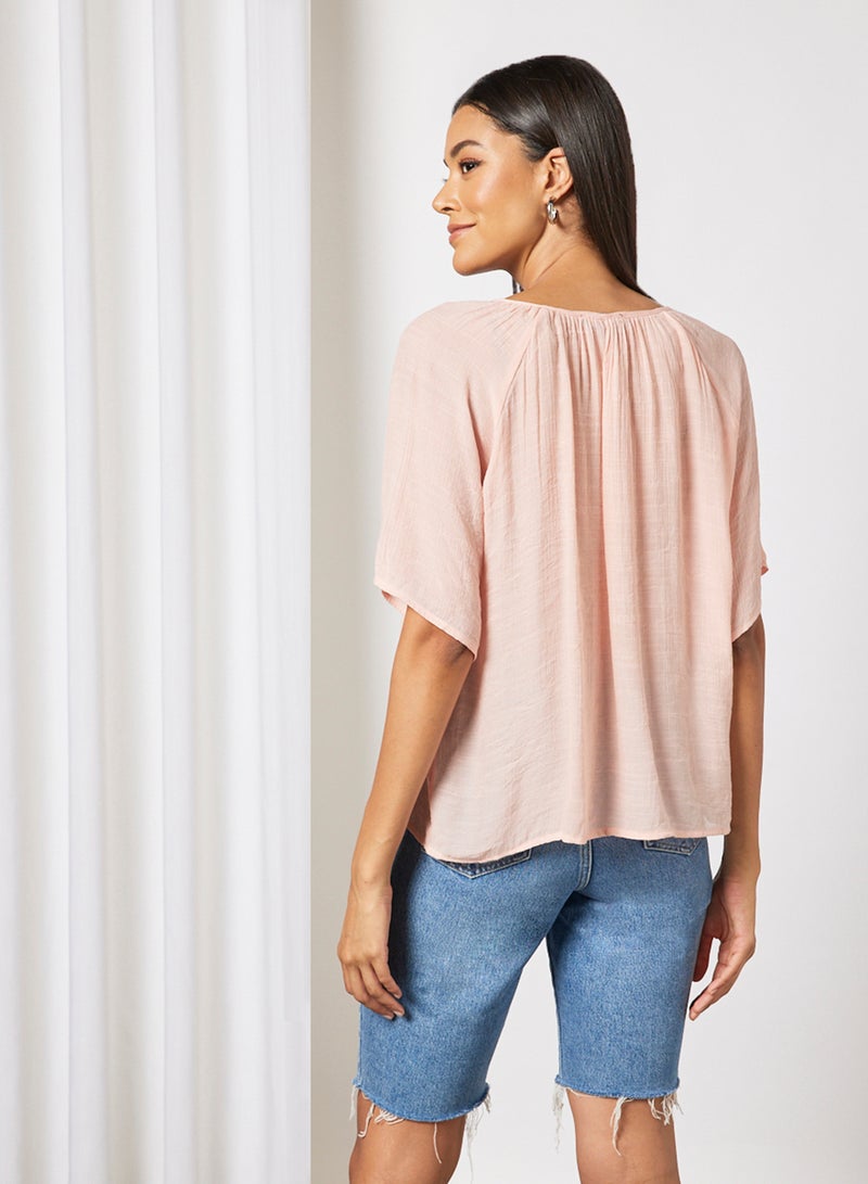 Aila Women's Casual Solid Design V-neck Half Sleeve Top Beige  - Image 2