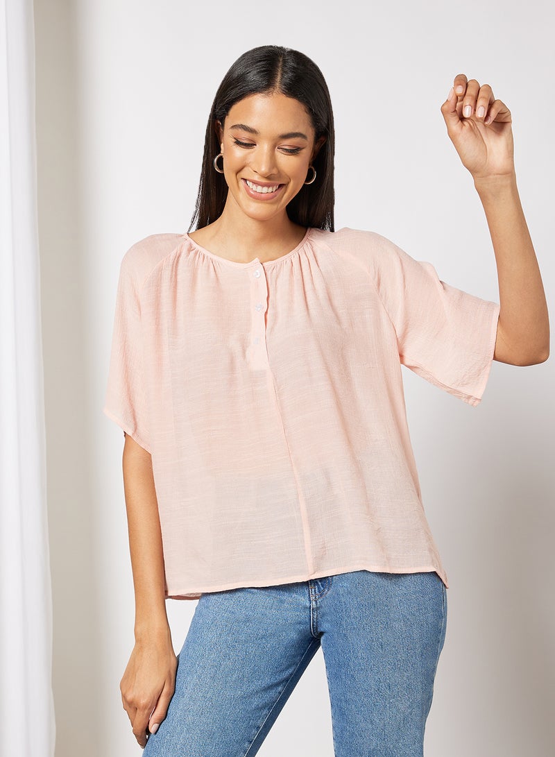 Aila Women's Casual Solid Design V-neck Half Sleeve Top Beige  - Image 1