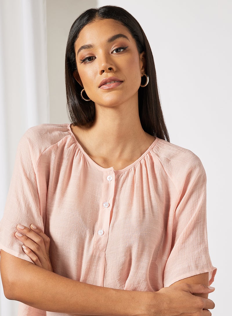 Aila Women's Casual Solid Design V-neck Half Sleeve Top Beige  - Image 4