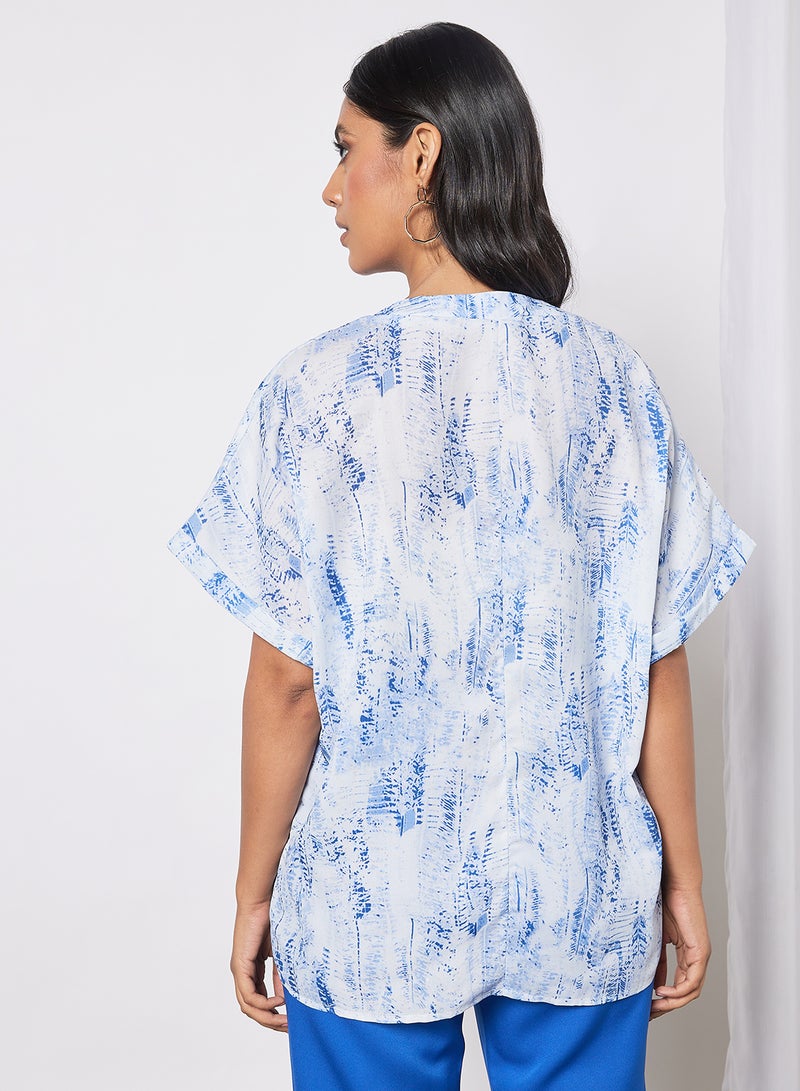 Women's Casual All Over Print Design Blouse Blue/White - v1649059526/N48035506V_2