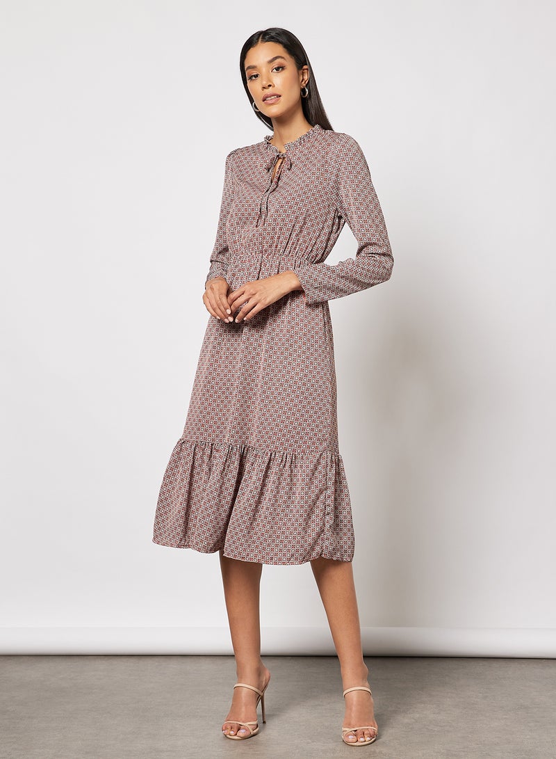 Aila - Dalmatian Print Puff Sleeve Midi Dress Wine - Image 1