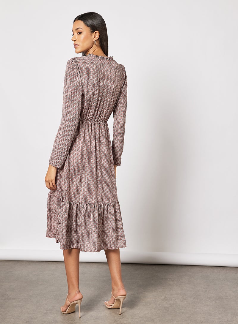 Aila - Dalmatian Print Puff Sleeve Midi Dress Wine - Image 1