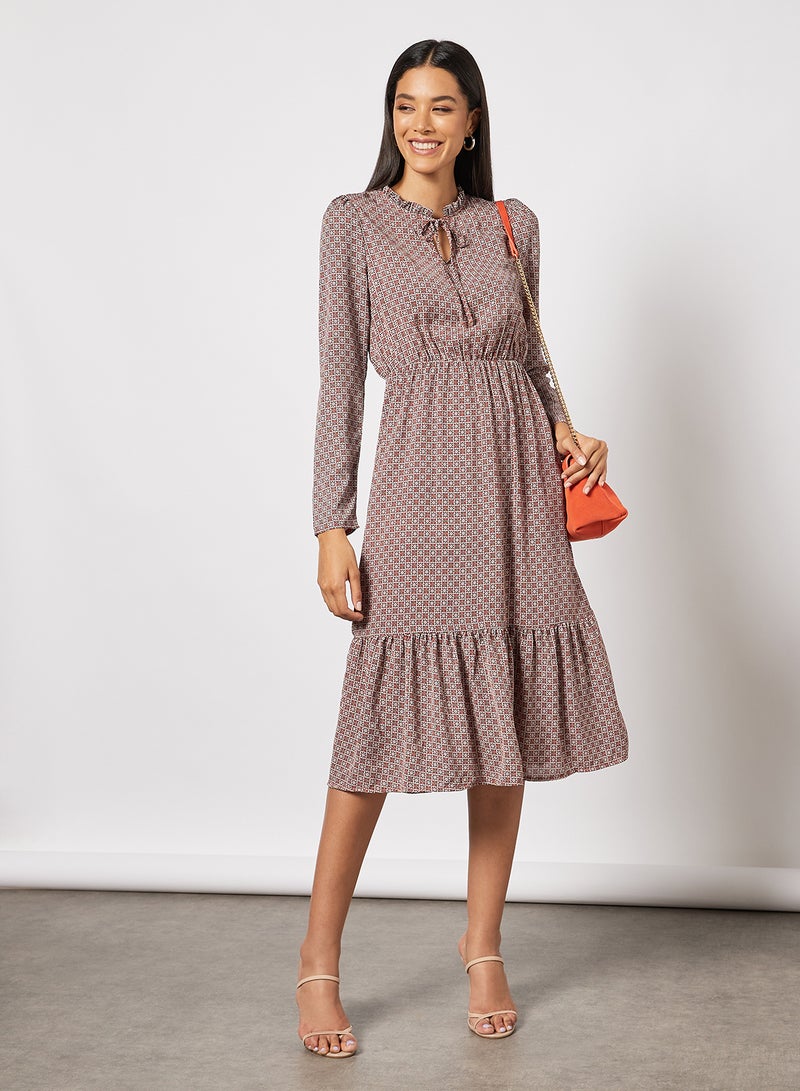 Aila - Dalmatian Print Puff Sleeve Midi Dress Wine - Image 1
