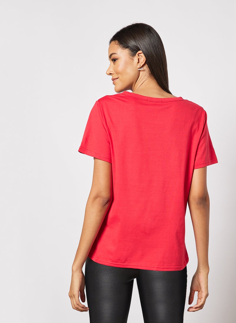 Aila Casual Short Sleeve Round Neck Graphic Print Knit T-Shirt Red  - Image 2