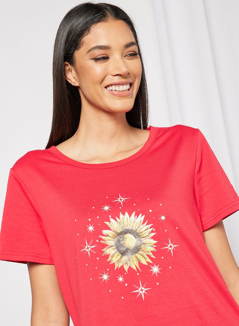 Aila Casual Short Sleeve Round Neck Graphic Print Knit T-Shirt Red  - Image 4