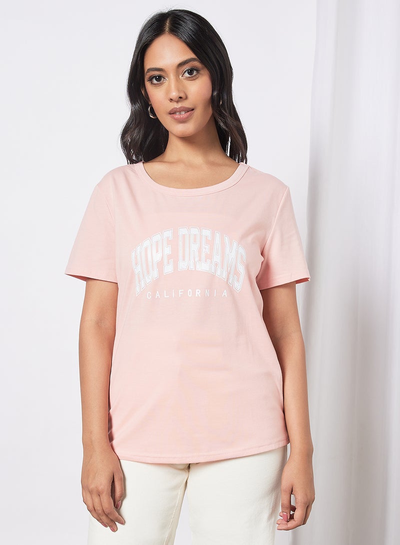Aila Casual Short Sleeve Round Neck Graphic Print Knit T-Shirt Pink  - Image 1