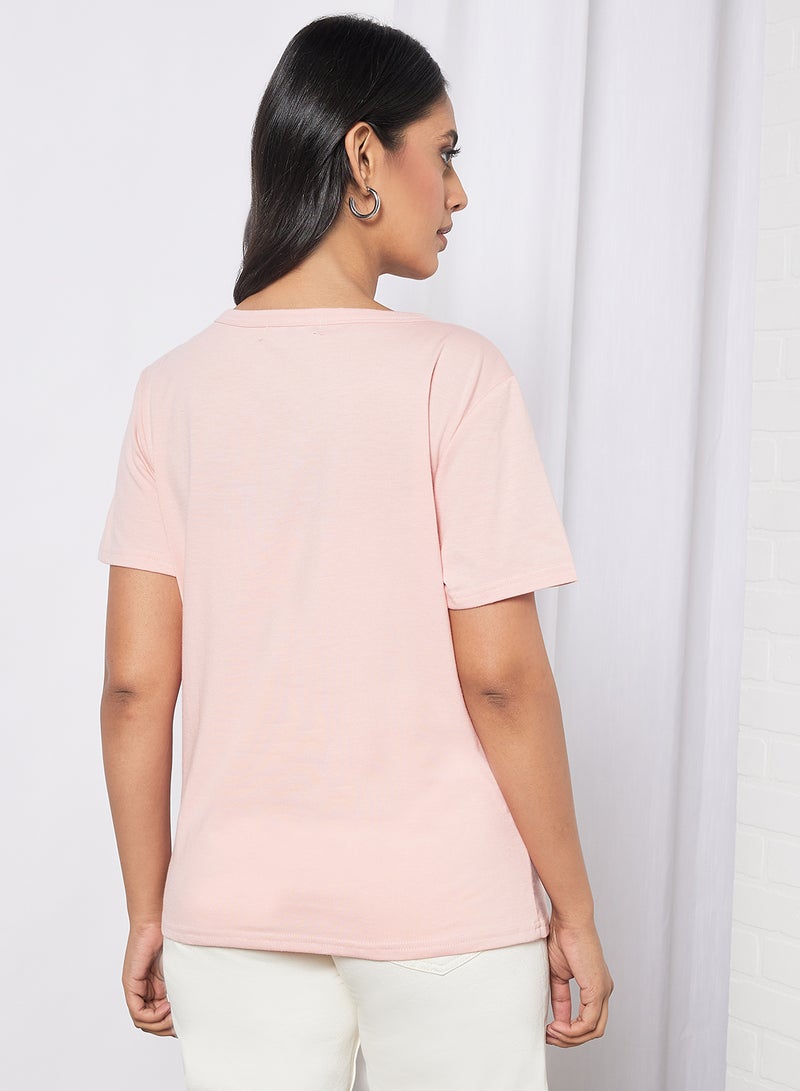 Aila Casual Short Sleeve Round Neck Graphic Print Knit T-Shirt Pink  - Image 2