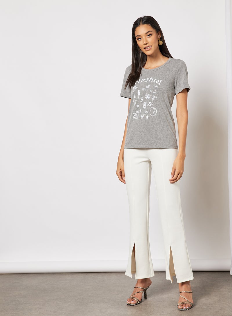 Casual Short Sleeve Round Neck Graphic Print Knit T-Shirt Dark Grey