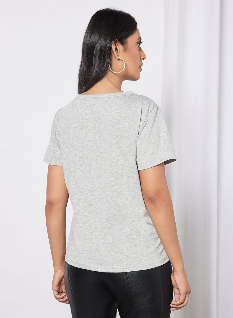 Aila Casual Short Sleeve Round Neck Graphic Print Knit T-Shirt Light Grey - Image 2