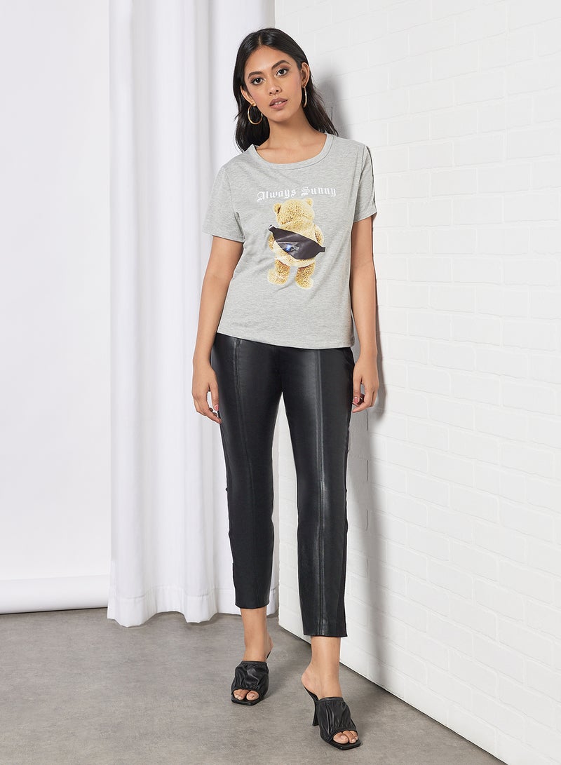 Aila Casual Short Sleeve Round Neck Graphic Print Knit T-Shirt Light Grey - Image 3