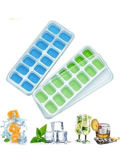 Ice Cube Trays Easy Release Non-Spill Stackable Lids 14 Ice Trays 2 Pack Multicolour 25.4x10.2x2.5cm