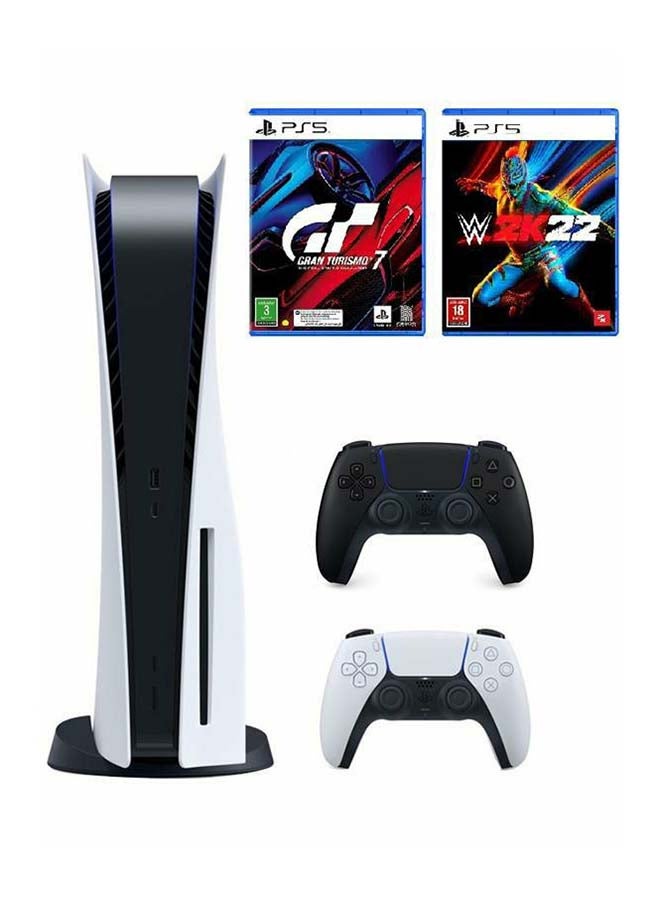 Sony PlayStation 5 Disc With DualSense Black + Gran Turismo 7 Standard PS5 + WWE 2K22 - Image 1