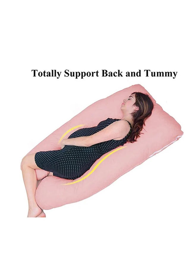 Generic - Ultra-Soft Cotton U-Shaped Maternity Pillow, Comfortable and Relaxing, Breathable Material, Pink Cotton Pink 120x80cm - Image 1