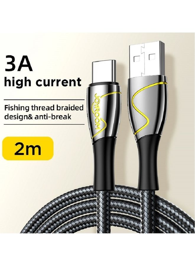 جوي روم كابل نقل بيانات وشحن سريع بمنفذ USB إلى Type C بشدة تيار 3 أمبير وتصميم مضفر من النايلون بطول مترين أسود - Image 2