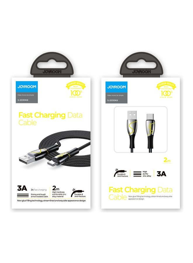 جوي روم كابل نقل بيانات وشحن سريع بمنفذ USB إلى Type C بشدة تيار 3 أمبير وتصميم مضفر من النايلون بطول مترين أسود - Image 5