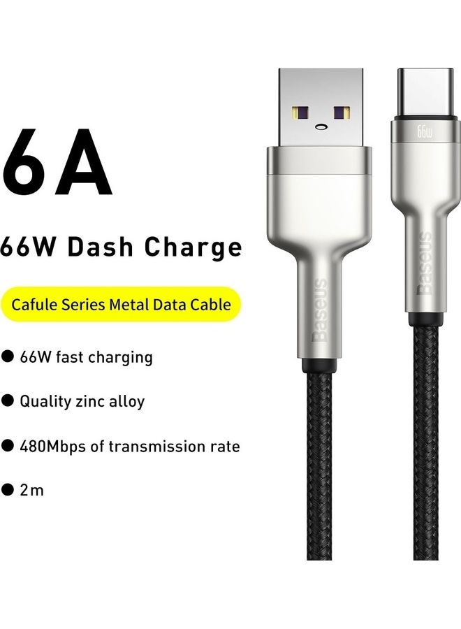 Baseus Cafule Series 2m Metal Data Cable USB to Type-C 66W Fast Charging Cable for Huawei P30, P20 Lite, P20, Mate 20, Mate 20 pro, Mate RS, Honor View 20,Honor Magic 2 etc. and all Android devices () Black - Image 2