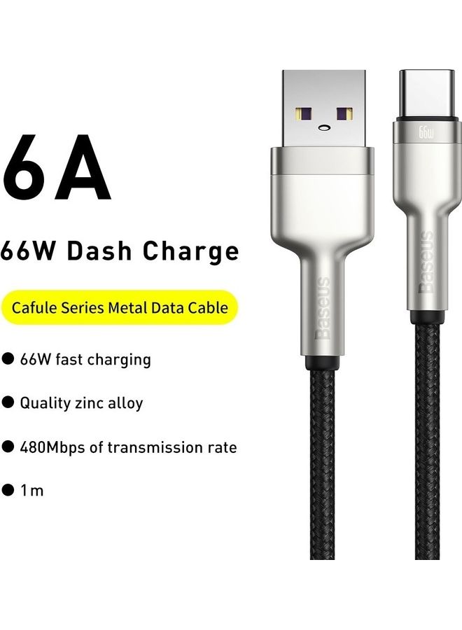 Baseus Cafule Series 1m Metal Data Cable USB to Type-C 66W Fast Charging Cable for Huawei P30, P20 Lite, P20, Mate 20, Mate 20 pro, Mate RS, Honor View 20,Honor Magic 2 etc. and all Android devices () Black  - Image 2