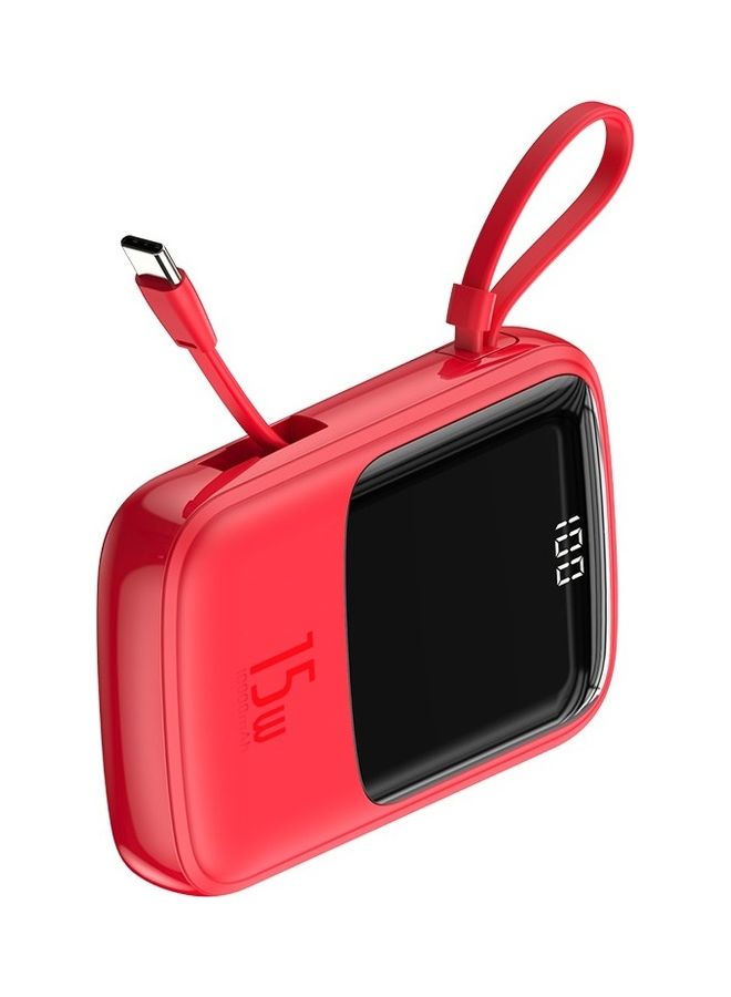 Baseus 10000 mAh 10000mAh Portable Phone Charger USB-C Small Portable Charger Power Bank Fast Charging with Built-in Type- C Cable 15W PD Fast Charging Battery Pack for Huawei, Samsung, Xiaomi and Android Devices - Red  - Image 2