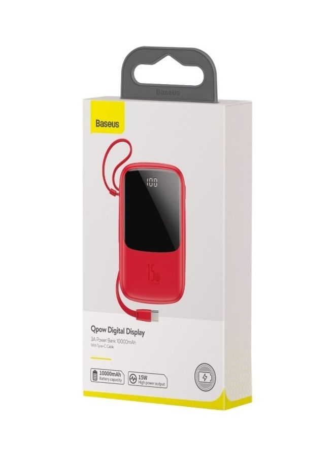 Baseus 10000 mAh 10000mAh Portable Phone Charger USB-C Small Portable Charger Power Bank Fast Charging with Built-in Type- C Cable 15W PD Fast Charging Battery Pack for Huawei, Samsung, Xiaomi and Android Devices - Red  - Image 5