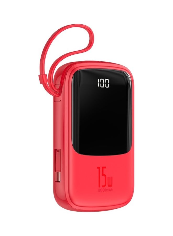 Baseus 10000 mAh 10000mAh Portable Phone Charger USB-C Small Portable Charger Power Bank Fast Charging with Built-in Type- C Cable 15W PD Fast Charging Battery Pack for Huawei, Samsung, Xiaomi and Android Devices - Red  - Image 4