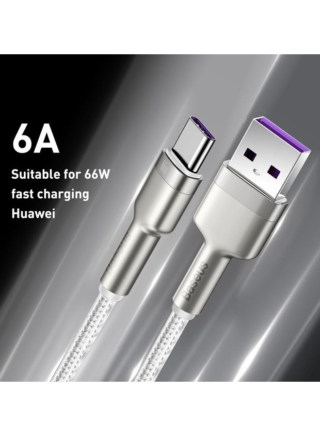 بيسوس - كابل بيانات معدني بطول 2 متر من سلسلة كافولي من USB إلى Type-C بقدرة 66 وات بخاصية الشحن السريع لهاتف هواوي P30، وP20 لايت، وP20، وميت 20، وميت 20 برو، وميت RS، وهونر فيو 20، وهونر ماجيك 2، وغير ذلك المزيد. وجميع أجهزة الأندرويد. أبيض - Image 1