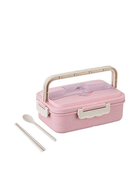 Wheat Straw Microwave Compatible Lunch Box With Cutlery Healthy Food Container ABS Pink 8.5x5.9x2.2cm