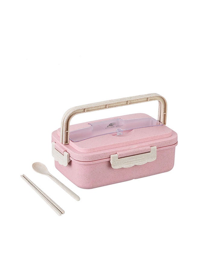 Generic - Wheat Straw Microwave Compatible Lunch Box With Cutlery Healthy Food Container ABS Pink 8.5x5.9x2.2cm - Image 1