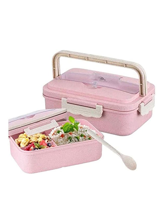 Generic - Wheat Straw Microwave Compatible Lunch Box With Cutlery Healthy Food Container ABS Pink 8.5x5.9x2.2cm - Image 1