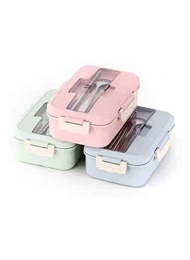 Generic - Wheat Straw Microwave Compatible Lunch Box With Cutlery Healthy Food Container ABS Pink 8.5x5.9x2.2cm - Image 1