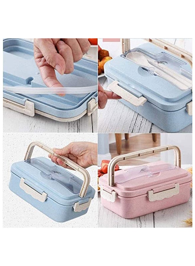 Generic - Wheat Straw Microwave Compatible Lunch Box With Cutlery Healthy Food Container ABS Pink 8.5x5.9x2.2cm - Image 1